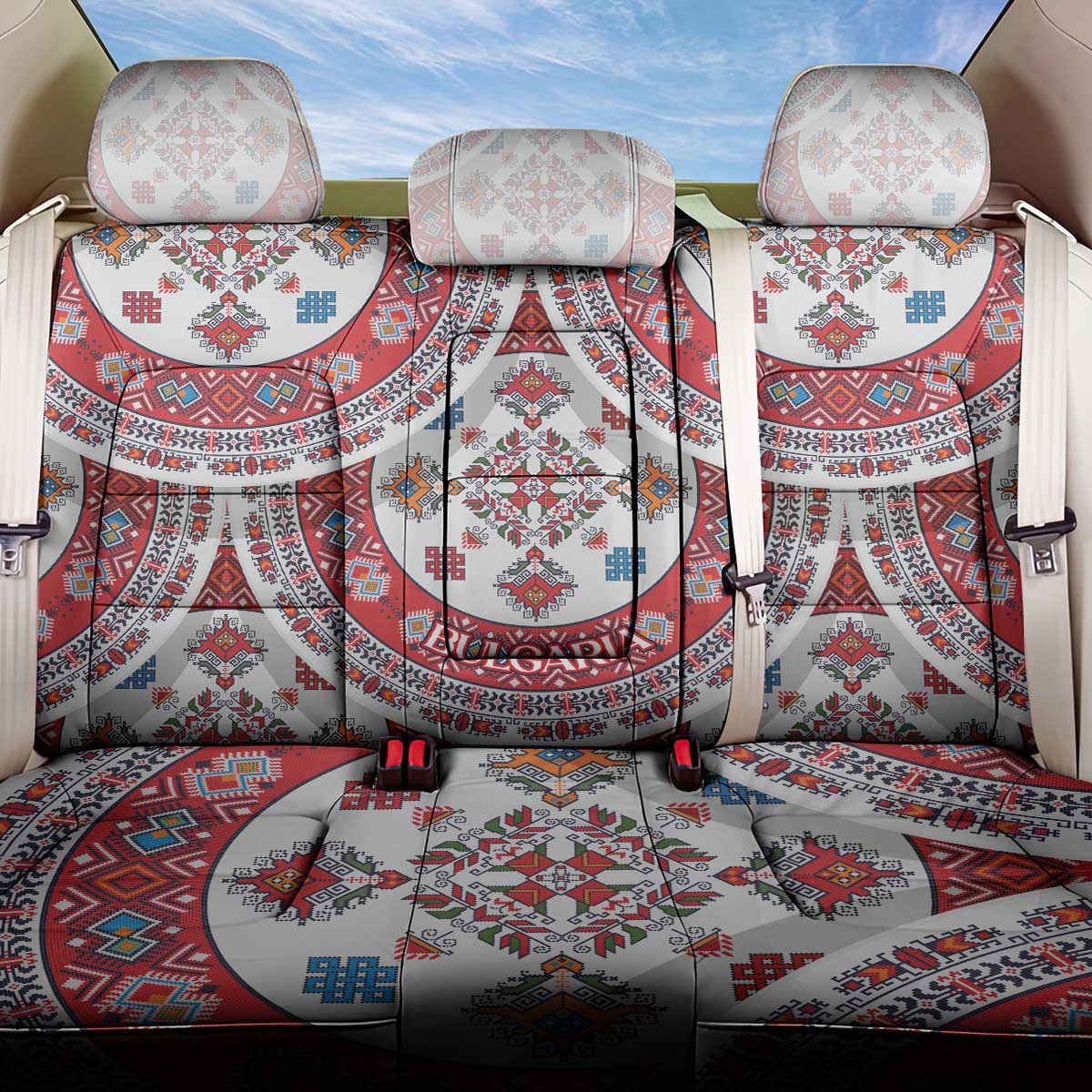 Bulgaria Folk Art Back Car Seat Cover with Traditional Embroidery and Floral Motifs