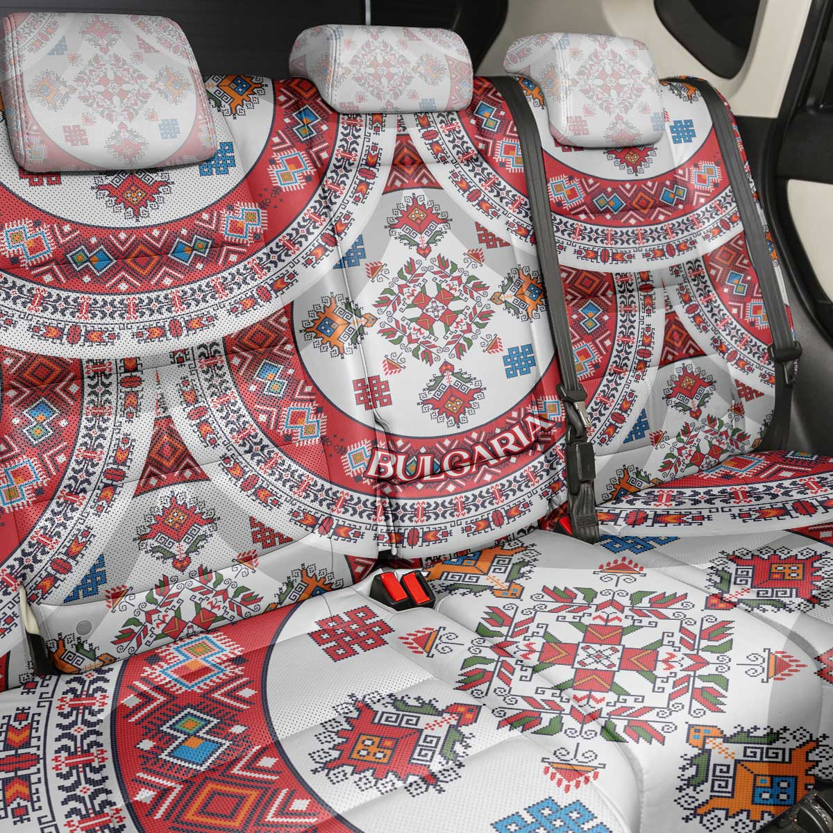 Bulgaria Folk Art Back Car Seat Cover with Traditional Embroidery and Floral Motifs