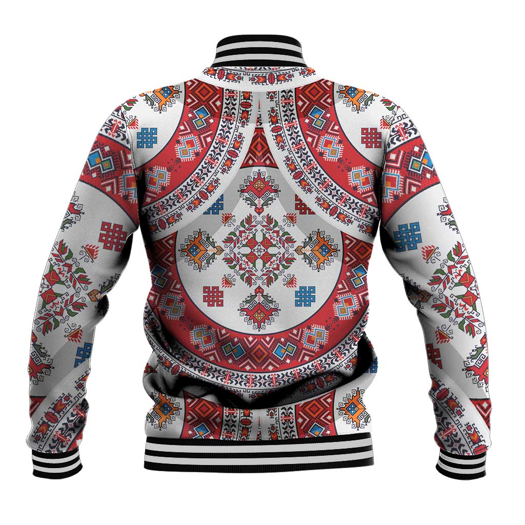 Bulgaria Folk Art Baseball Jacket with Traditional Embroidery and Floral Motifs