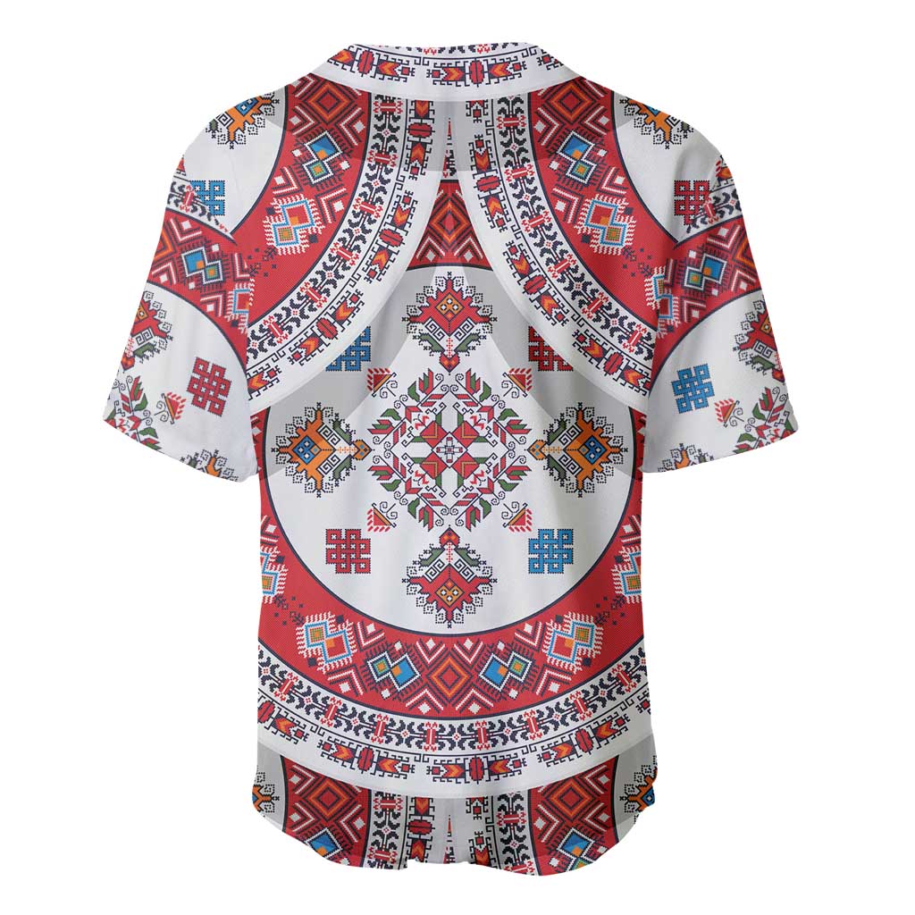 Bulgaria Folk Art Baseball Jersey with Traditional Embroidery and Floral Motifs