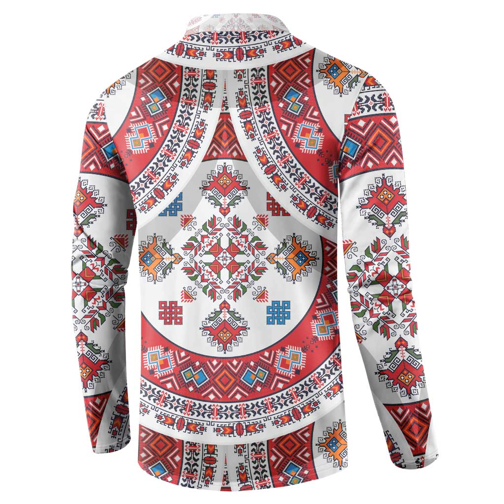 Bulgaria Folk Art Button Sweatshirt with Traditional Embroidery and Floral Motifs