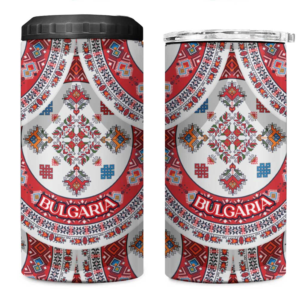 Bulgaria Folk Art 4 in 1 Can Cooler Tumbler with Traditional Embroidery and Floral Motifs