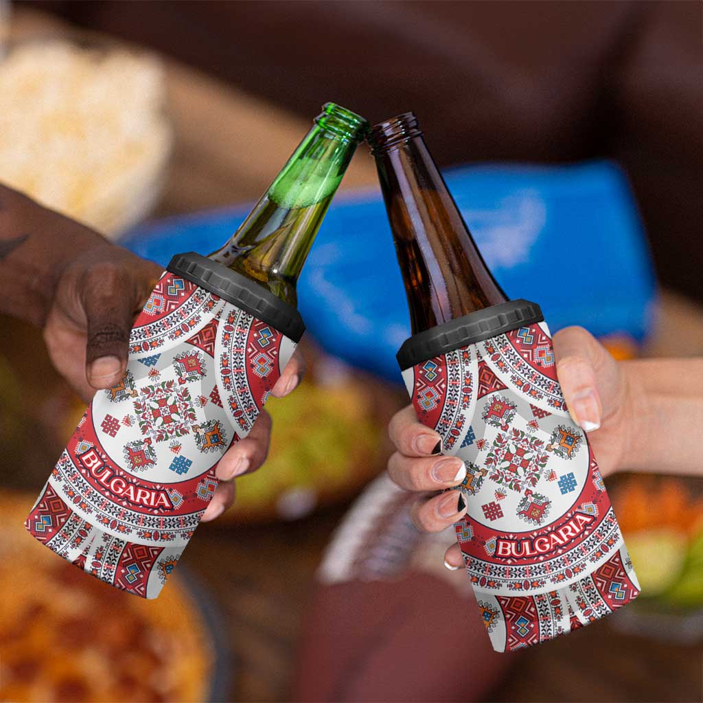 Bulgaria Folk Art 4 in 1 Can Cooler Tumbler with Traditional Embroidery and Floral Motifs