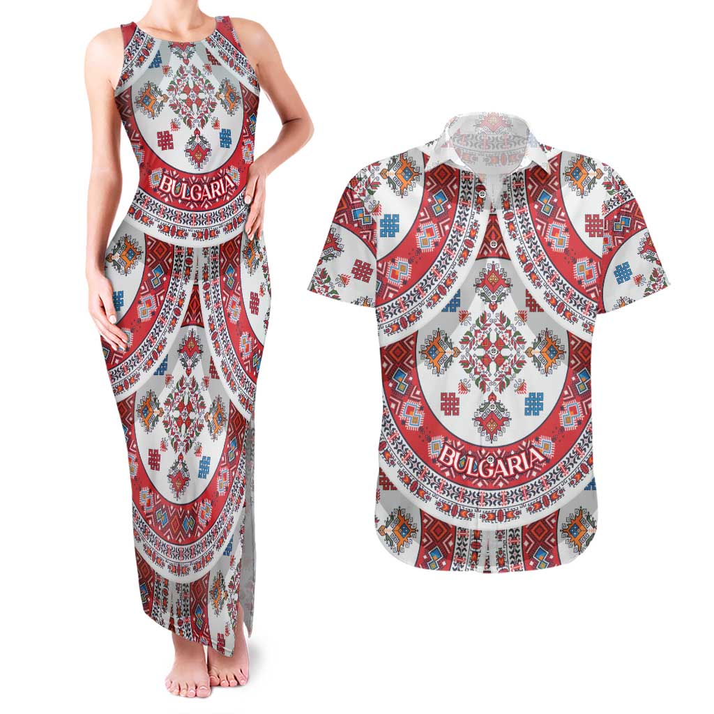 Bulgaria Folk Art Couples Matching Tank Maxi Dress and Hawaiian Shirt with Traditional Embroidery and Floral Motifs
