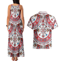 Bulgaria Folk Art Couples Matching Tank Maxi Dress and Hawaiian Shirt with Traditional Embroidery and Floral Motifs