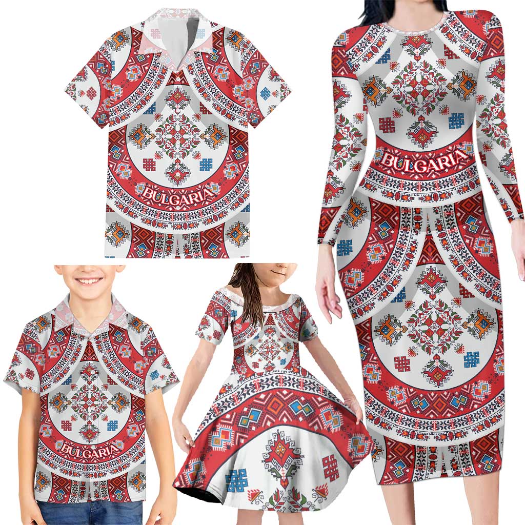 Bulgaria Folk Art Family Matching Long Sleeve Bodycon Dress and Hawaiian Shirt with Traditional Embroidery and Floral Motifs