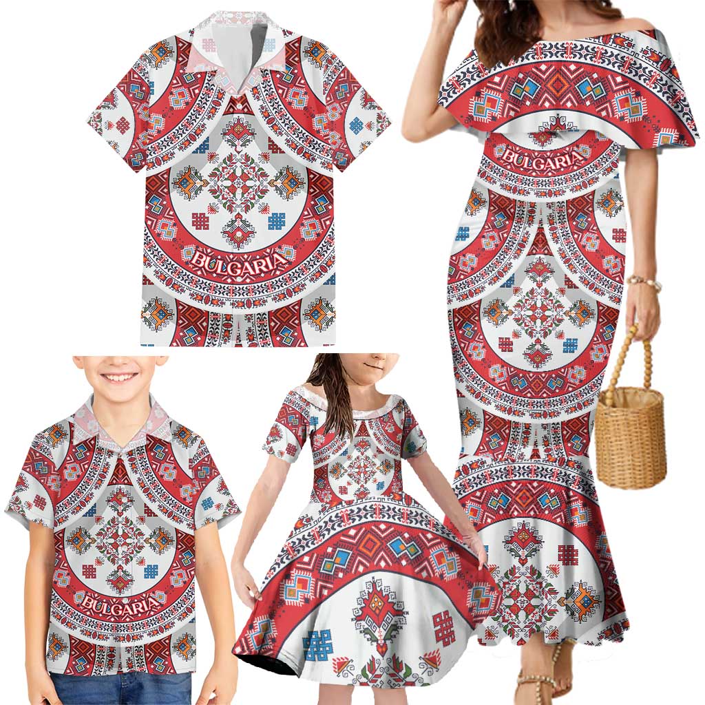 Bulgaria Folk Art Family Matching Mermaid Dress and Hawaiian Shirt with Traditional Embroidery and Floral Motifs