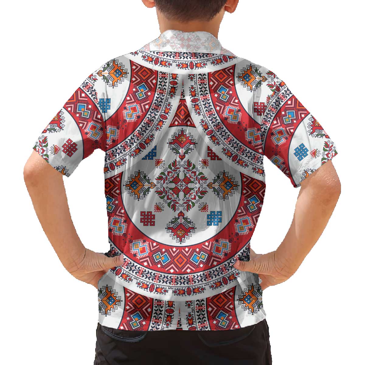 Bulgaria Folk Art Family Matching Off The Shoulder Long Sleeve Dress and Hawaiian Shirt with Traditional Embroidery and Floral Motifs