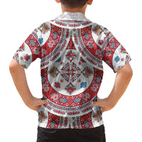 Bulgaria Folk Art Family Matching Off The Shoulder Long Sleeve Dress and Hawaiian Shirt with Traditional Embroidery and Floral Motifs