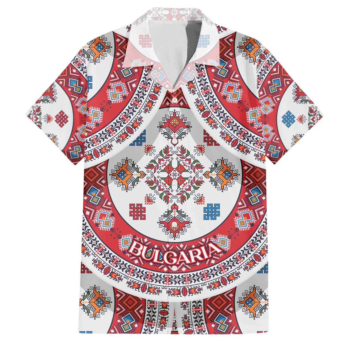 Bulgaria Folk Art Family Matching Off The Shoulder Long Sleeve Dress and Hawaiian Shirt with Traditional Embroidery and Floral Motifs