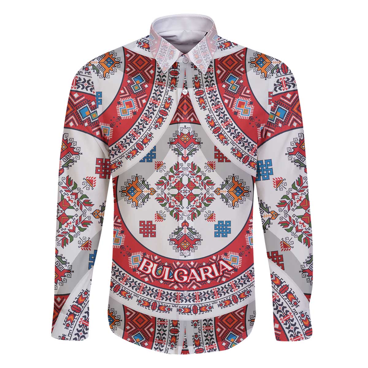Bulgaria Folk Art Family Matching Off The Shoulder Long Sleeve Dress and Hawaiian Shirt with Traditional Embroidery and Floral Motifs