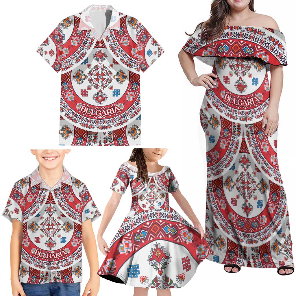 Bulgaria Folk Art Family Matching Off Shoulder Maxi Dress and Hawaiian Shirt with Traditional Embroidery and Floral Motifs