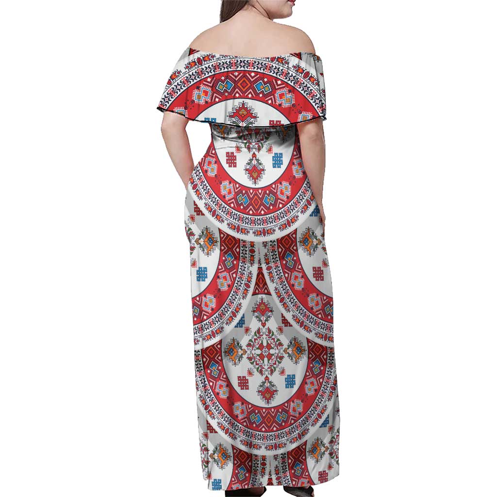 Bulgaria Folk Art Family Matching Off Shoulder Maxi Dress and Hawaiian Shirt with Traditional Embroidery and Floral Motifs