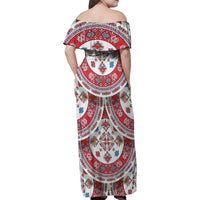 Bulgaria Folk Art Family Matching Off Shoulder Maxi Dress and Hawaiian Shirt with Traditional Embroidery and Floral Motifs