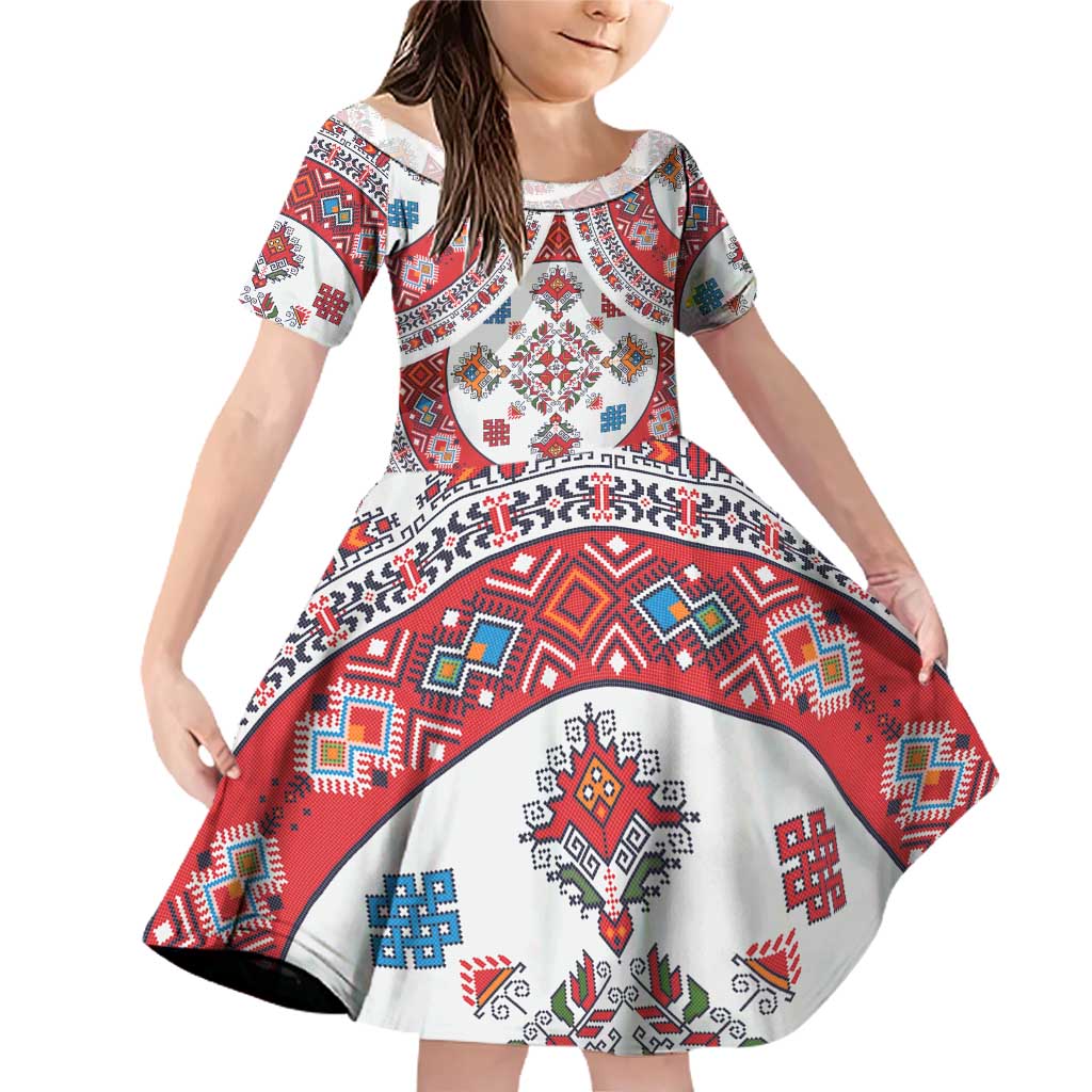 Bulgaria Folk Art Family Matching Off Shoulder Short Dress and Hawaiian Shirt with Traditional Embroidery and Floral Motifs