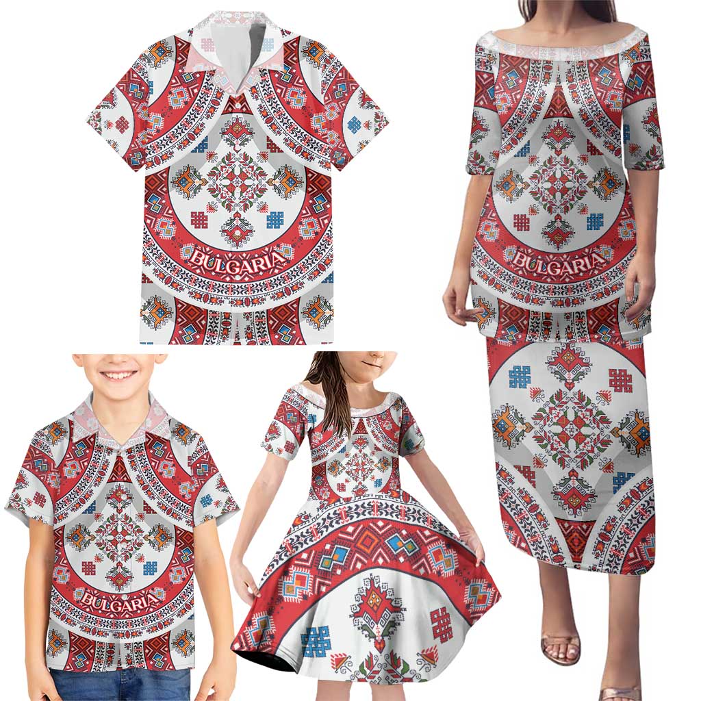 Bulgaria Folk Art Family Matching Puletasi and Hawaiian Shirt with Traditional Embroidery and Floral Motifs