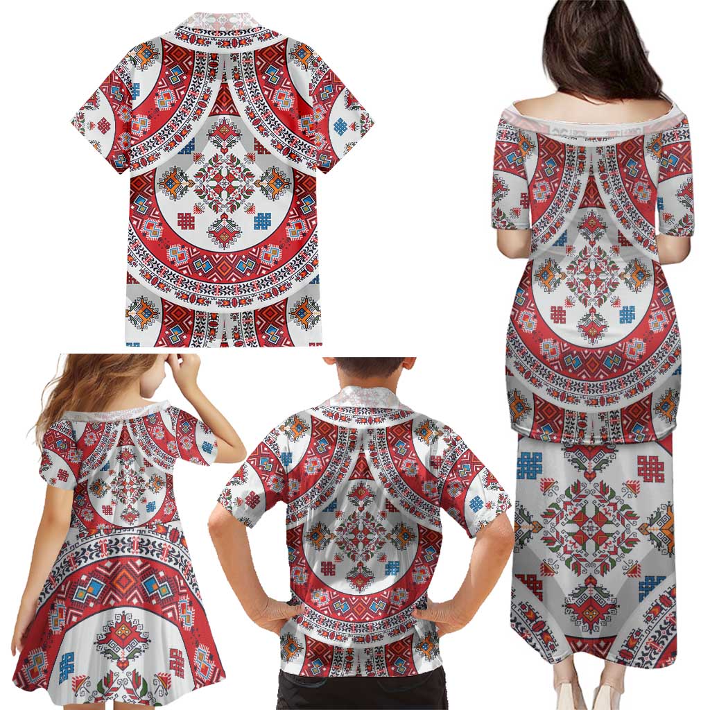 Bulgaria Folk Art Family Matching Puletasi and Hawaiian Shirt with Traditional Embroidery and Floral Motifs