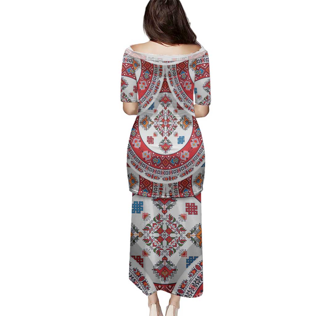 Bulgaria Folk Art Family Matching Puletasi and Hawaiian Shirt with Traditional Embroidery and Floral Motifs