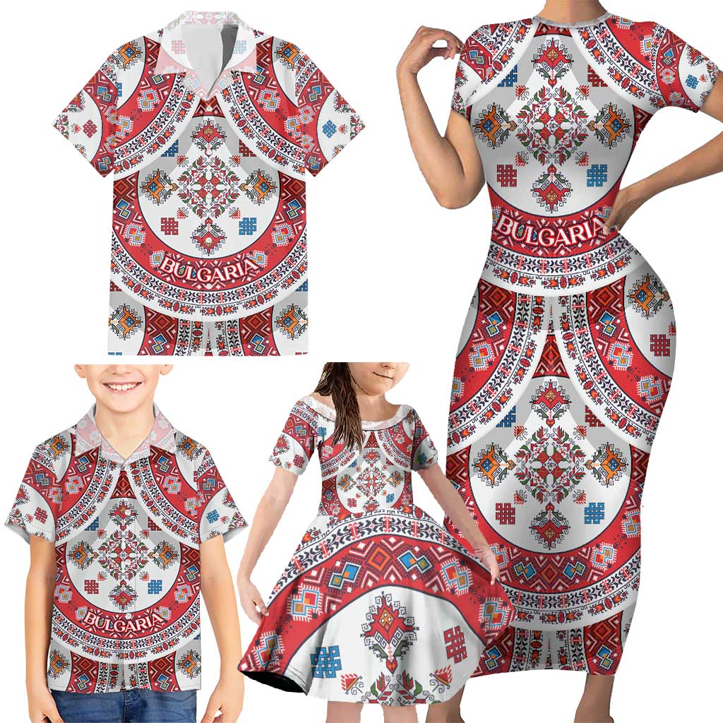 Bulgaria Folk Art Family Matching Short Sleeve Bodycon Dress and Hawaiian Shirt with Traditional Embroidery and Floral Motifs