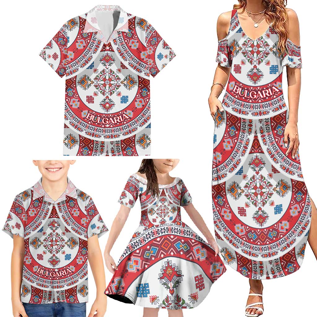 Bulgaria Folk Art Family Matching Summer Maxi Dress and Hawaiian Shirt with Traditional Embroidery and Floral Motifs