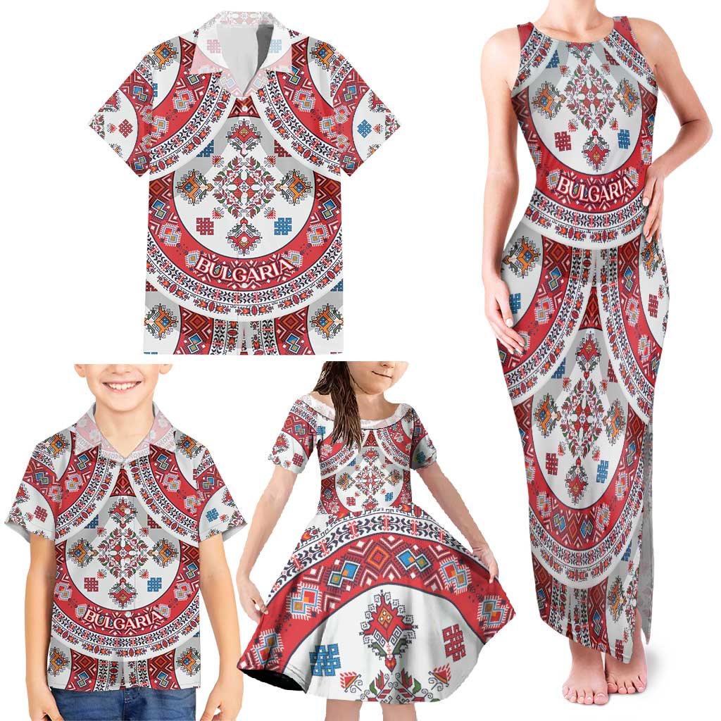 Bulgaria Folk Art Family Matching Tank Maxi Dress and Hawaiian Shirt with Traditional Embroidery and Floral Motifs