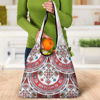 Bulgaria Folk Art Grocery Bag with Traditional Embroidery and Floral Motifs