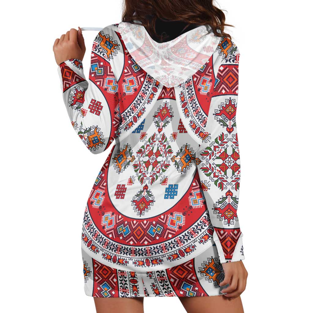 Bulgaria Folk Art Hoodie Dress with Traditional Embroidery and Floral Motifs