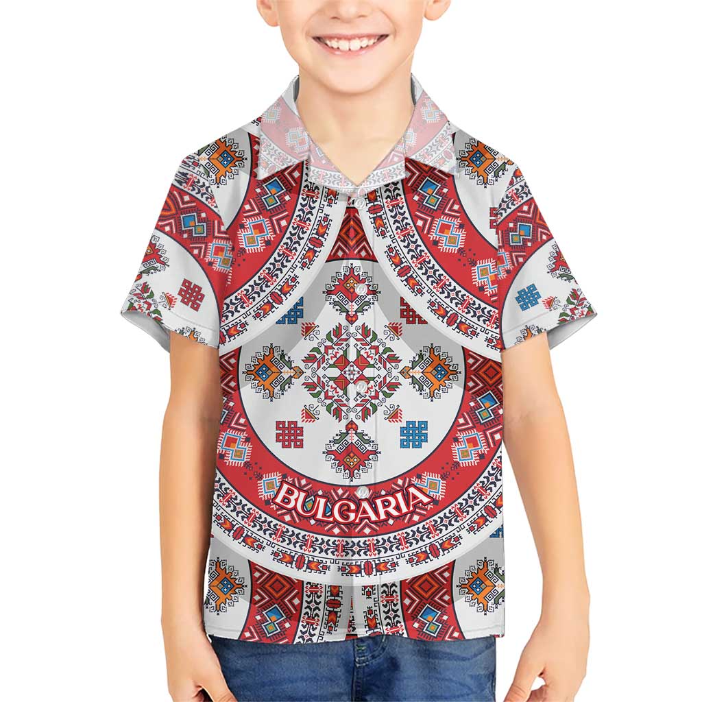 Bulgaria Folk Art Kid Hawaiian Shirt with Traditional Embroidery and Floral Motifs