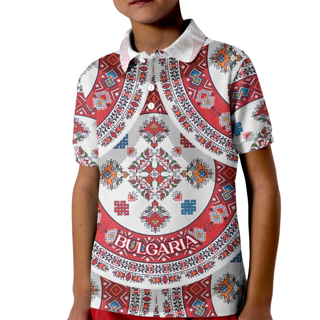 Bulgaria Folk Art Kid Polo Shirt with Traditional Embroidery and Floral Motifs