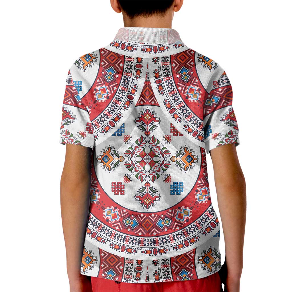 Bulgaria Folk Art Kid Polo Shirt with Traditional Embroidery and Floral Motifs