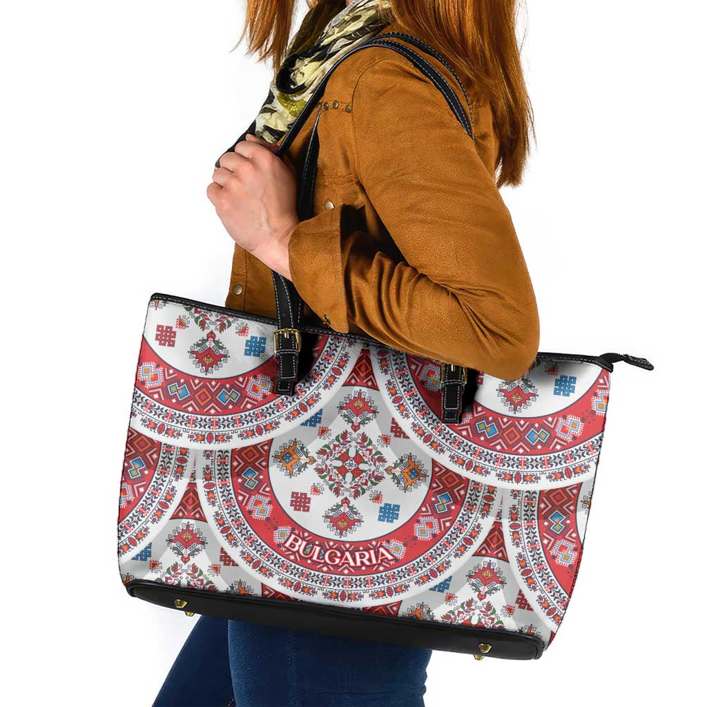 Bulgaria Folk Art Leather Tote Bag with Traditional Embroidery and Floral Motifs