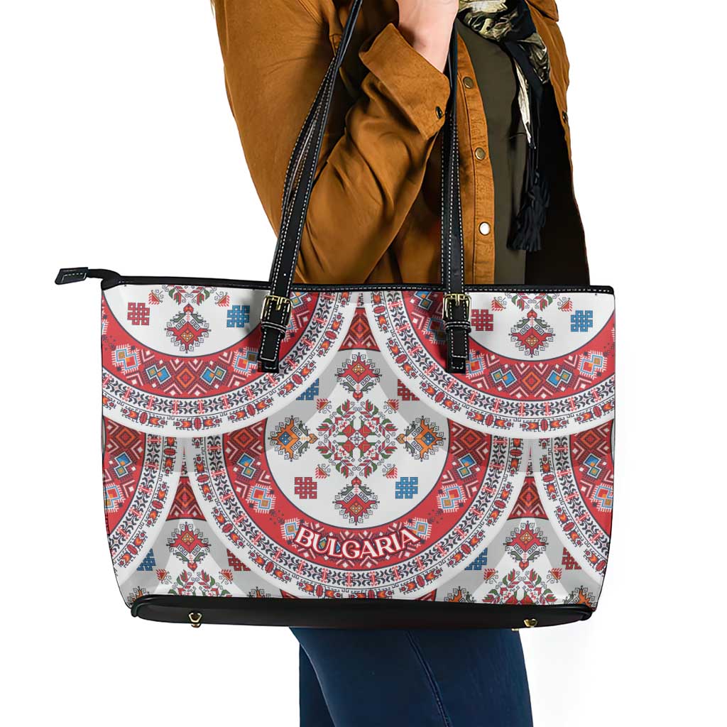Bulgaria Folk Art Leather Tote Bag with Traditional Embroidery and Floral Motifs