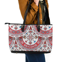 Bulgaria Folk Art Leather Tote Bag with Traditional Embroidery and Floral Motifs