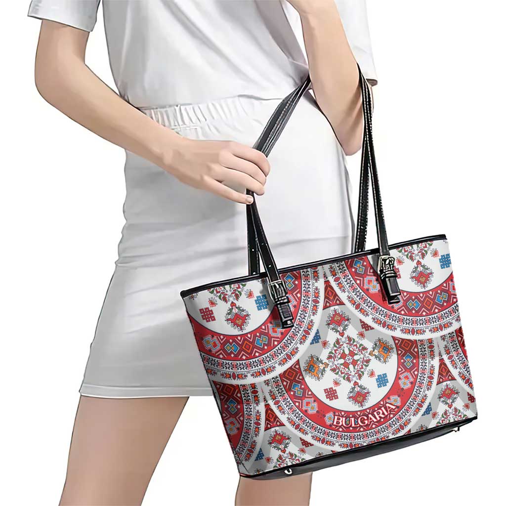 Bulgaria Folk Art Leather Tote Bag with Traditional Embroidery and Floral Motifs