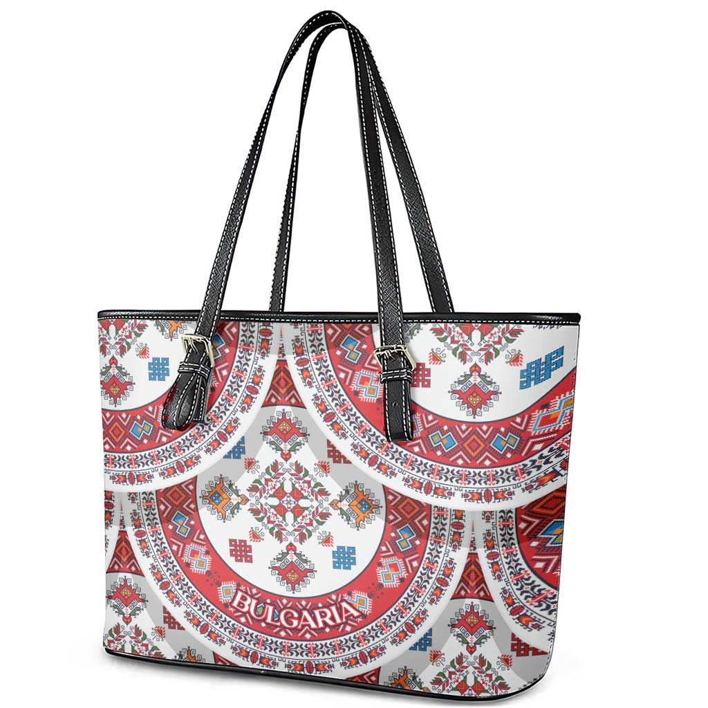Bulgaria Folk Art Leather Tote Bag with Traditional Embroidery and Floral Motifs