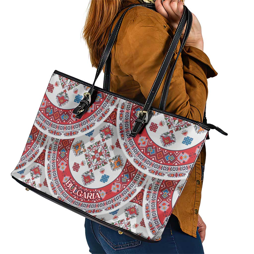 Bulgaria Folk Art Leather Tote Bag with Traditional Embroidery and Floral Motifs