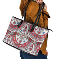 Bulgaria Folk Art Leather Tote Bag with Traditional Embroidery and Floral Motifs