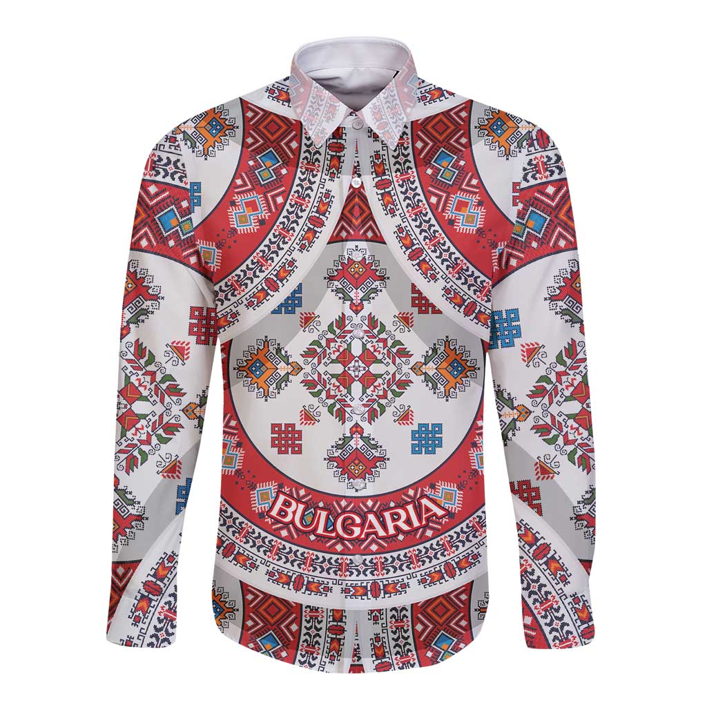 Bulgaria Folk Art Long Sleeve Button Shirt with Traditional Embroidery and Floral Motifs