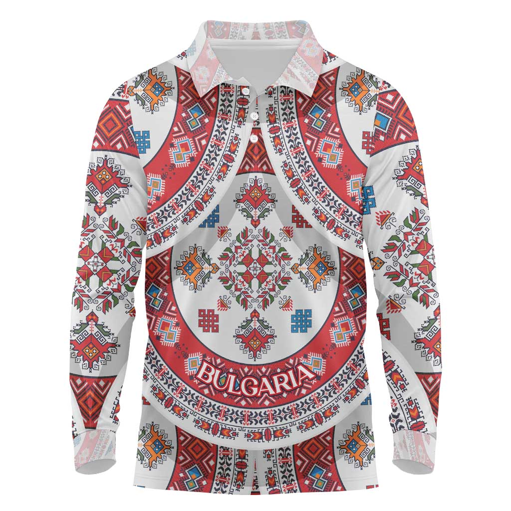 Bulgaria Folk Art Long Sleeve Polo Shirt with Traditional Embroidery and Floral Motifs