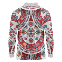 Bulgaria Folk Art Long Sleeve Polo Shirt with Traditional Embroidery and Floral Motifs