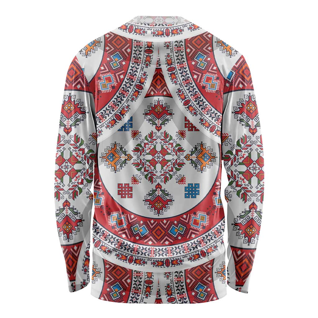 Bulgaria Folk Art Long Sleeve Shirt with Traditional Embroidery and Floral Motifs