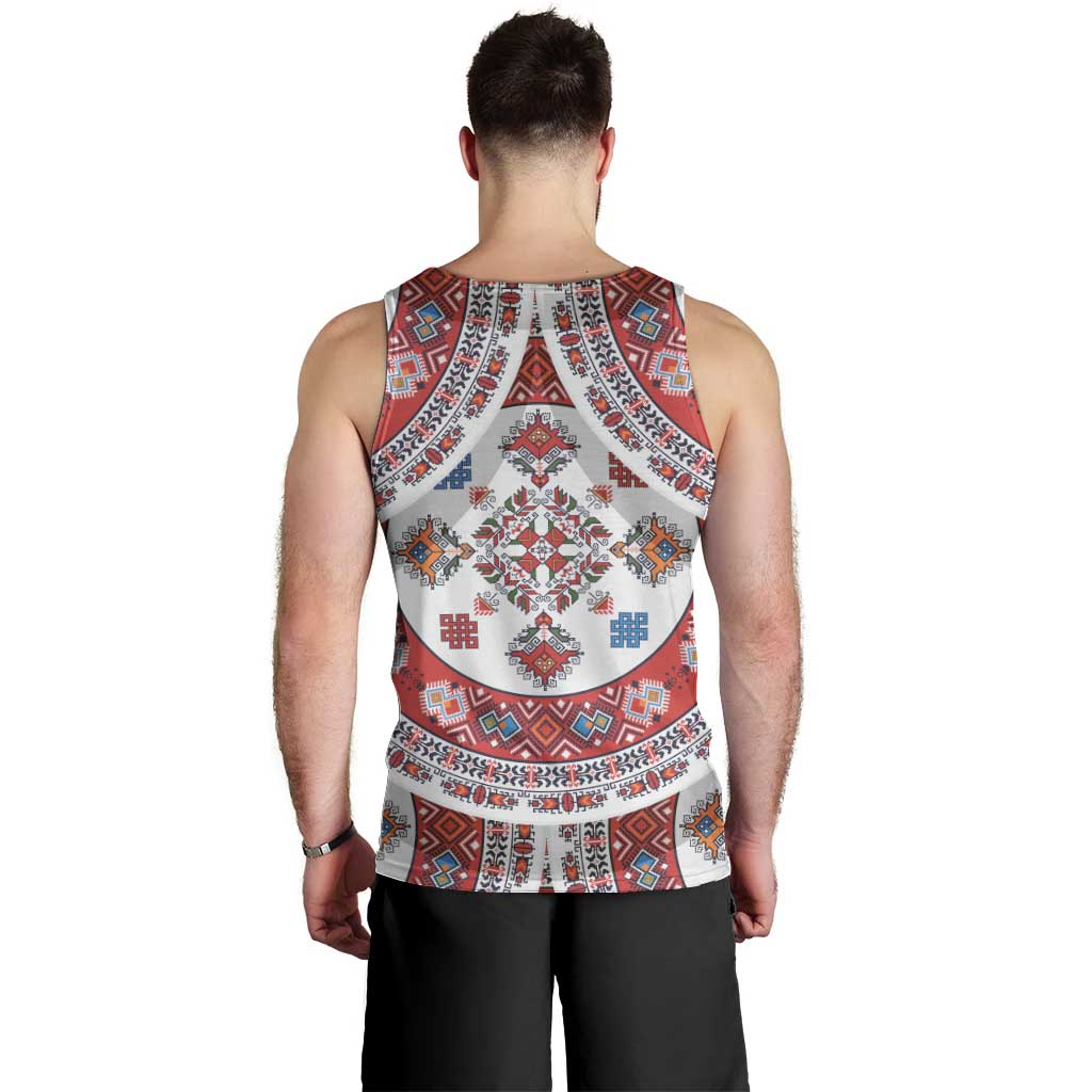 Bulgaria Folk Art Men Tank Top with Traditional Embroidery and Floral Motifs