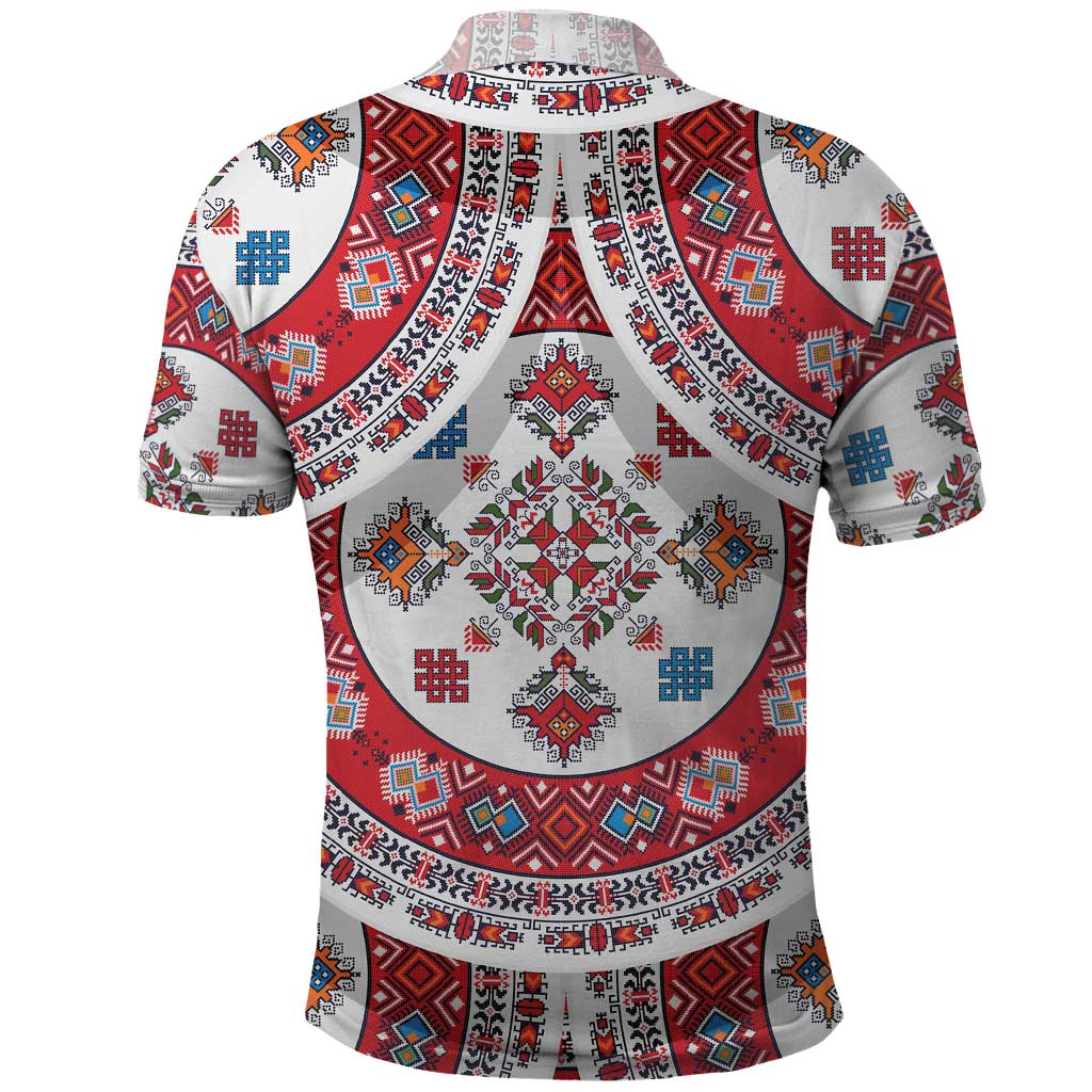 Bulgaria Folk Art Polo Shirt with Traditional Embroidery and Floral Motifs