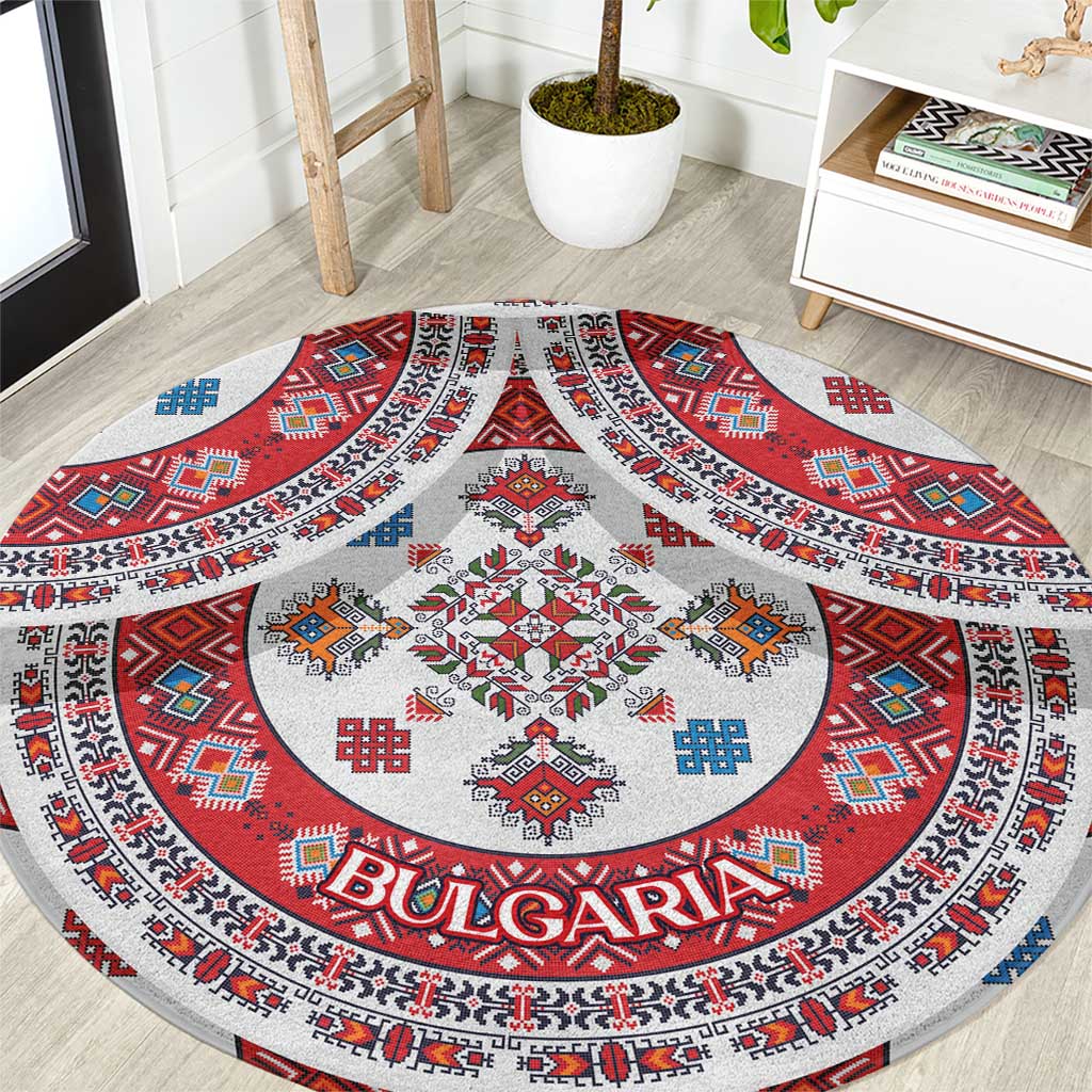 Bulgaria Folk Art Round Carpet with Traditional Embroidery and Floral Motifs