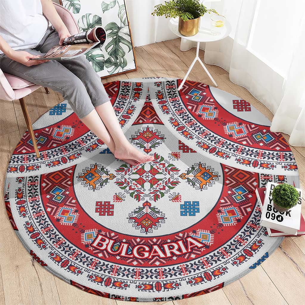 Bulgaria Folk Art Round Carpet with Traditional Embroidery and Floral Motifs