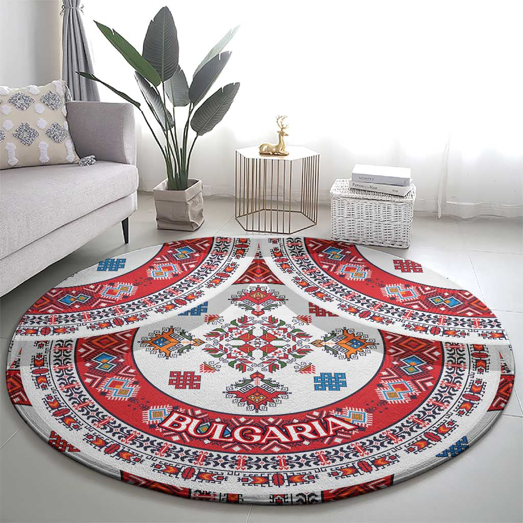 Bulgaria Folk Art Round Carpet with Traditional Embroidery and Floral Motifs