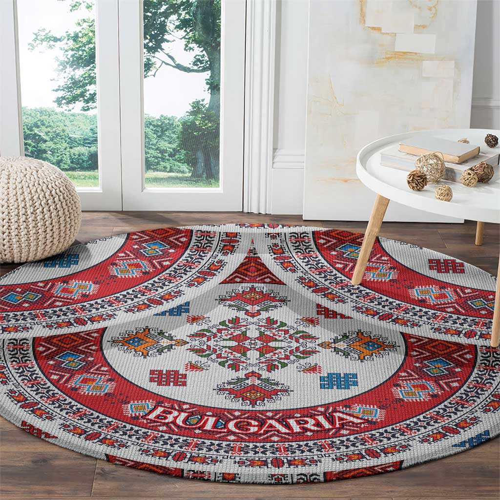 Bulgaria Folk Art Round Carpet with Traditional Embroidery and Floral Motifs