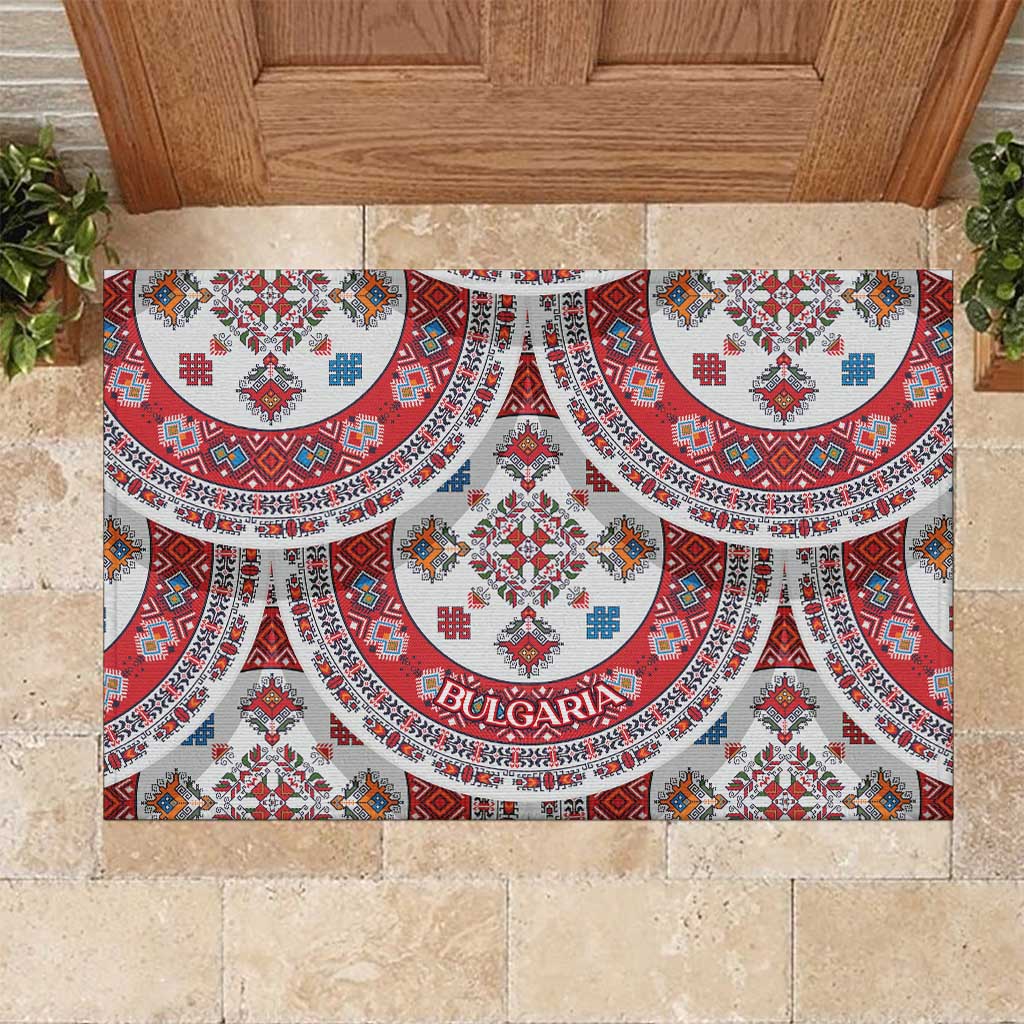 Bulgaria Folk Art Rubber Doormat with Traditional Embroidery and Floral Motifs