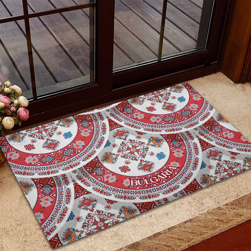 Bulgaria Folk Art Rubber Doormat with Traditional Embroidery and Floral Motifs