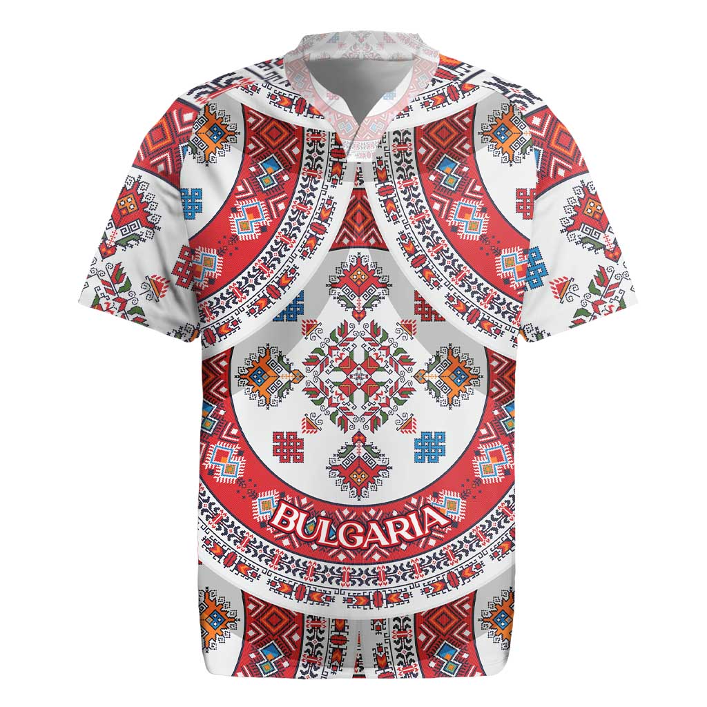Bulgaria Folk Art Rugby Jersey with Traditional Embroidery and Floral Motifs